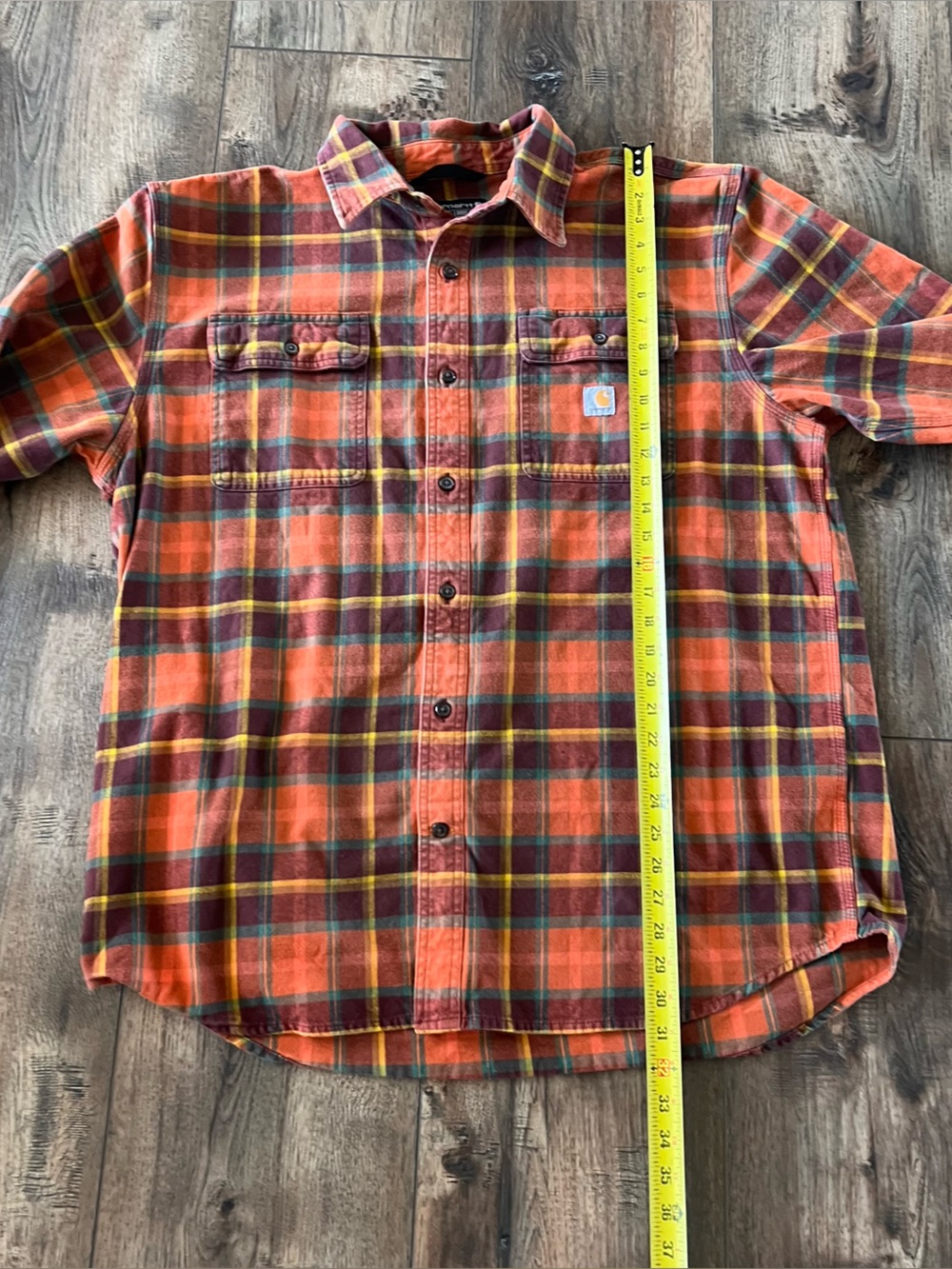 Carhartt Heavyweight Flannel Men’s Orange & Brown Plaid Shirt Jacket Size XL - Picture 3 of 13